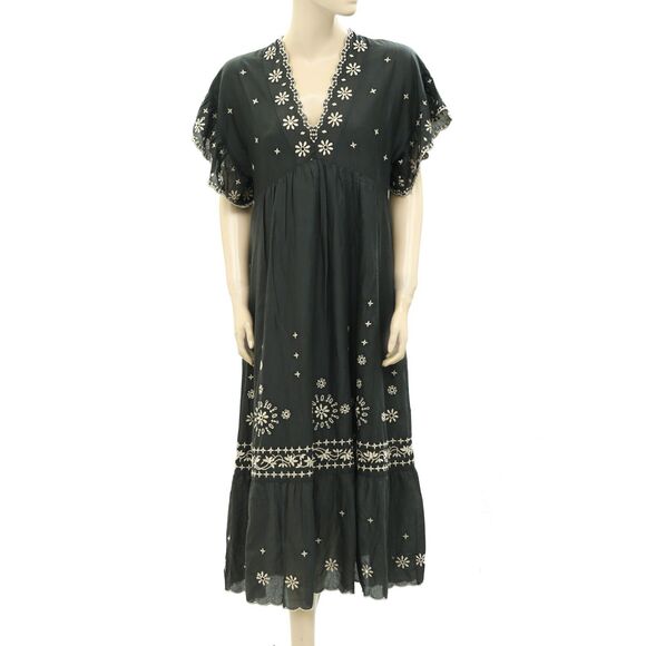 Odd Molly Kathleen Midi Dress Floral Embroidered Kimono Eyelet Resort S-1 254651 - Picture 7 of 10